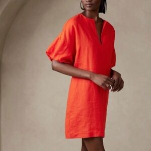 Banana Republic Colette Linen Mini Dress Trailblazing Red Orange XS